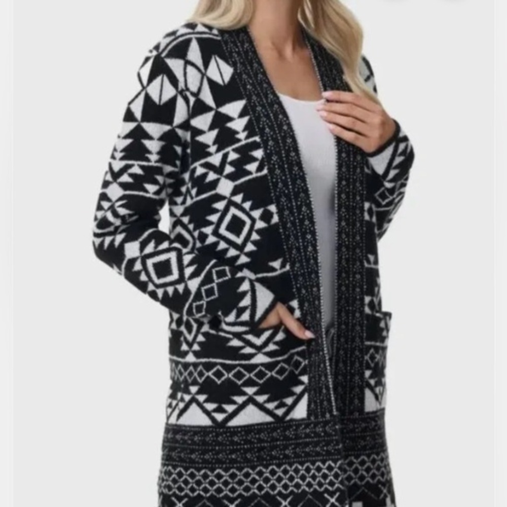 Frye Black and White Geometric Cardigan